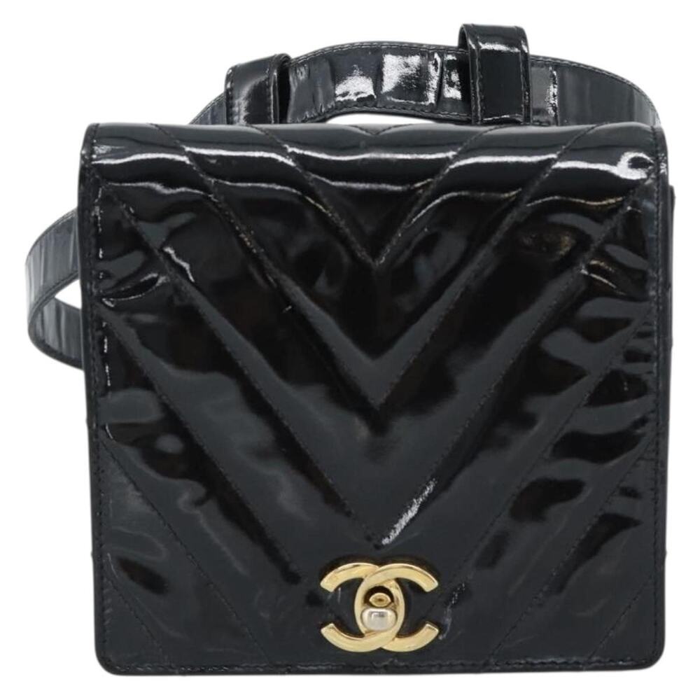 Chanel Patent Leather V Stitch Waist Bag Black
